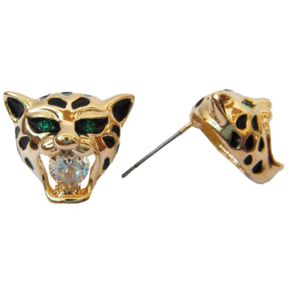 18k Gold Plated Cheetah Head Earrings - Picture 4 of 11